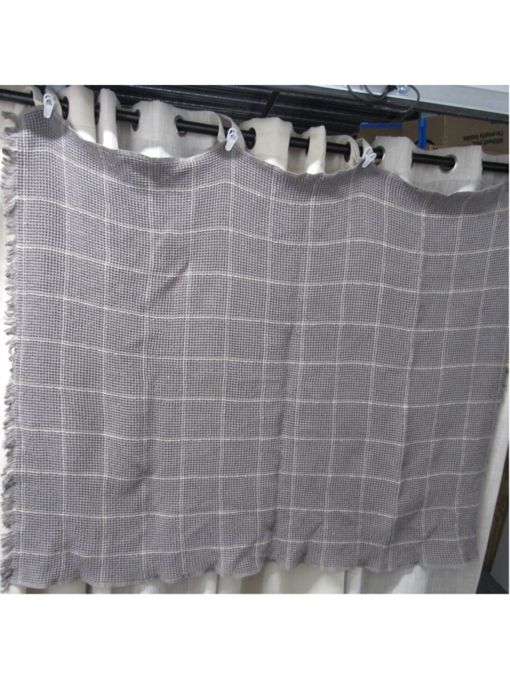 Boll & Branch 100% Organic Cotton Waffle Knit Throw Blanket Grey Fringe 50x70